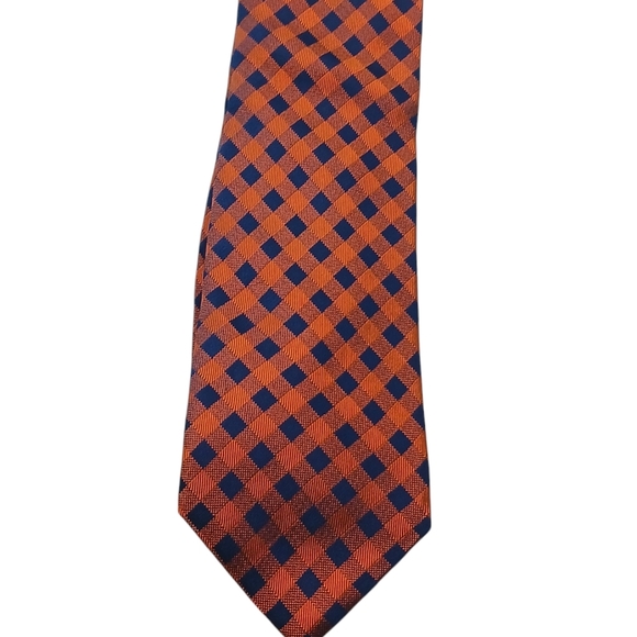 Izod Mens Silk Tie Orange Blue Geometric Business Fall - Picture 1 of 5